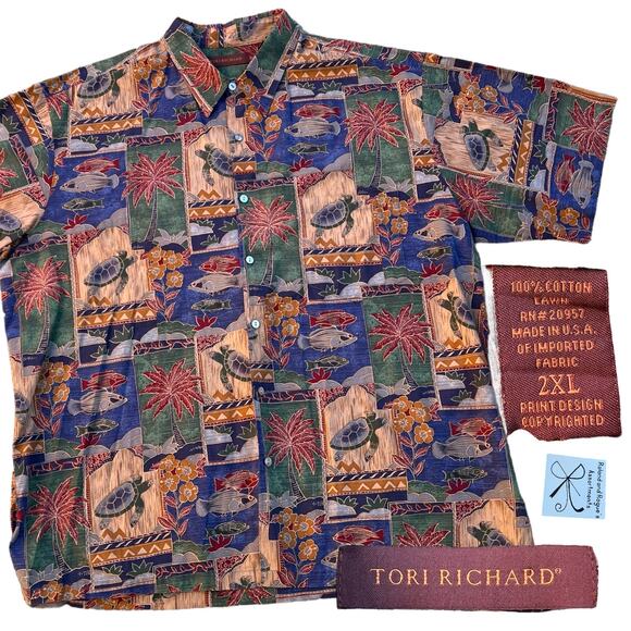 Tori Richard Lawn Vacation Mode Aquatic Button-Up Men's Sz 2XL - Picture 1 of 7